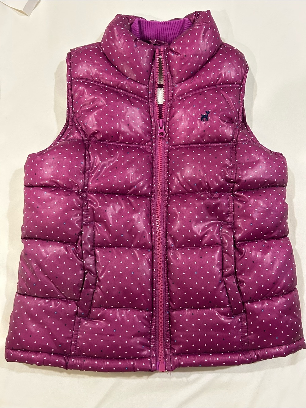 Preowned Old Navy Girls Kids Puffer Vest - Purple Polka Dot Size Medium (8/10)